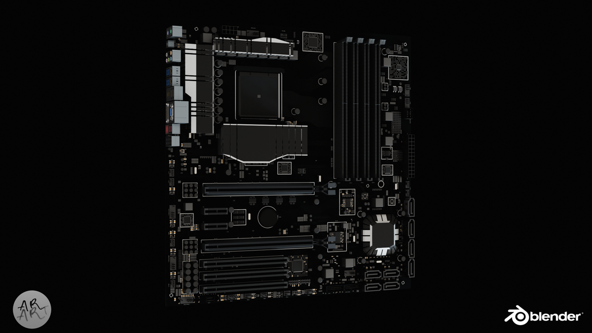 Render of Motherboard in perspective view